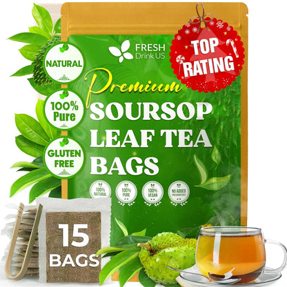 40 Premium Soursop Graviola Leaf Tea Bags, 100% Natural and Pure from Soursop Leaves, Handmade, Made With Natural Materials-Corn Fiber Tea Bag, Sugar/Caffeine/Gluten Free, Hoja Guanabana Tea