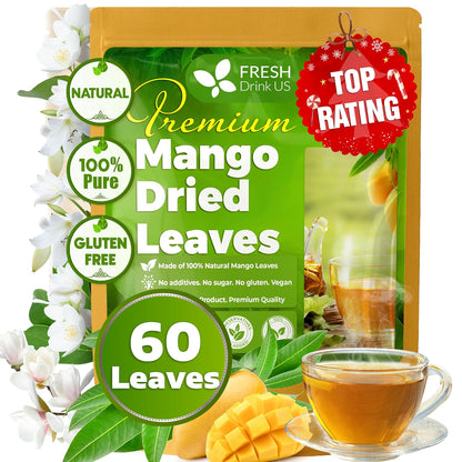 Mango Leaf, Whole Dried Leaves, Tea Bags, Powder, 100% Natural & Pure from Mango Leaves. Mango Dried Leaves. Loose Leaf Mango Herbal Tea. Mango Leaf Tea. No Sugar, No Caffeine, No Gluten, Vegan.