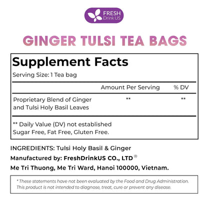 Premium Ginger Tulsi Tea Bags | Hand-made Blend of Ginger and Tulsi Holy Basil Leaves