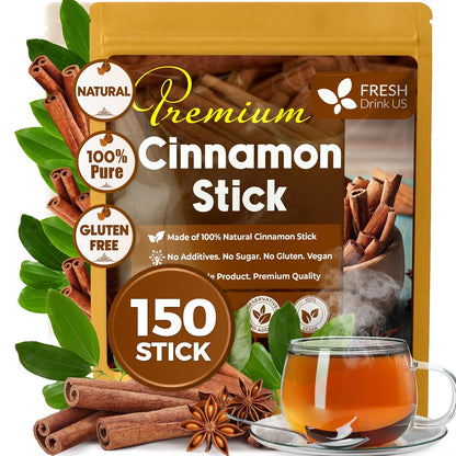 Cinnamon Sticks, Whole Sticks, 100% Natural & Pure Cinnamon Inner Bark, Raw Cinnamon Spice Flavor & Strong Aroma, Cinnamon Spice Herbal Tea, Perfect for Warm Beverages, No Additives, Vegan