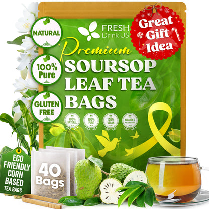 40 Premium Soursop Graviola Leaf Tea Bags, 100% Natural and Pure from Soursop Leaves, Handmade, Made With Natural Materials-Corn Fiber Tea Bag, Sugar/Caffeine/Gluten Free, Hoja Guanabana Tea