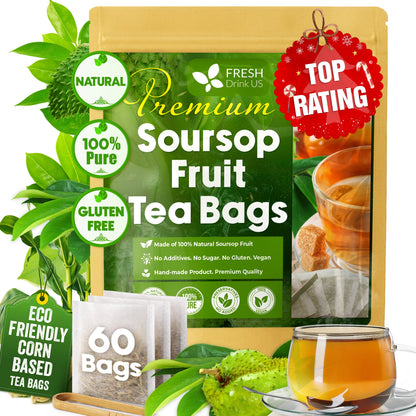 Premium Soursop Graviola Fruit Tea Bags, Tea Powder, 100% Natural and Pure from Soursop Fruits, Handmade, Made With Natural Materials-Corn Fiber Tea Bag, Sugar/Caffeine/Gluten Free, Hoja Guanabana Tea