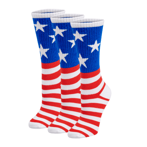 Premium Bamboo Rayon Crew Red White and Blue Flag Socks - Gift Box - 3 Pair